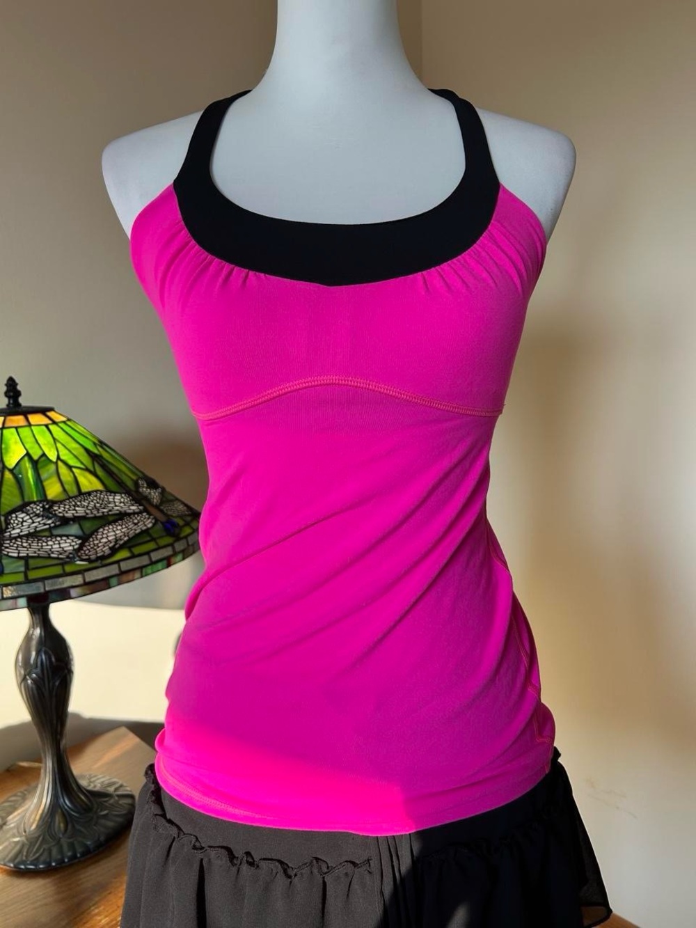 Lululemon hot pink & black halter top with criss cross back